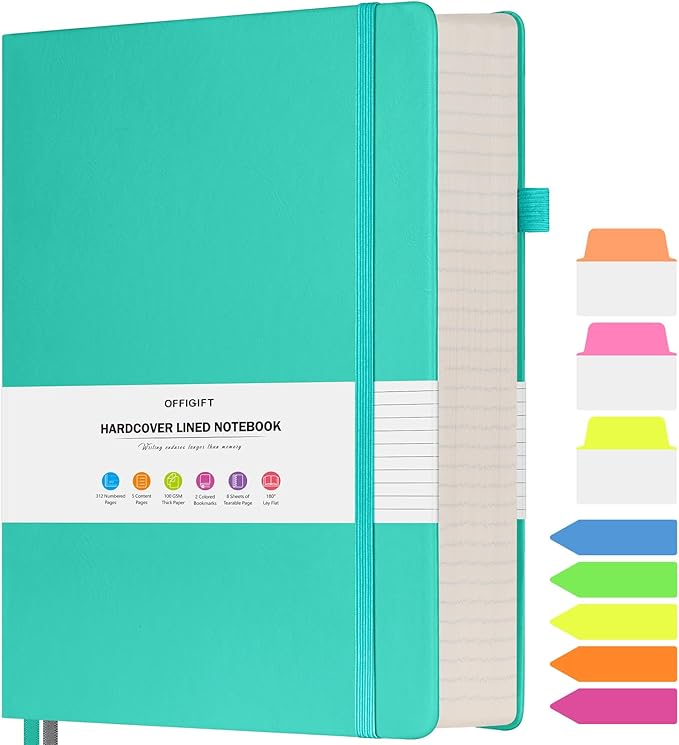 Lined Notebook Journal for Women Men, B5 College Ruled Notebook, 312 Numbered Pages Notebooks for Work, 100gsm Paper Daily Journal, Hardcover Vegan Leather Journals for Writing Office, Peacock Blue