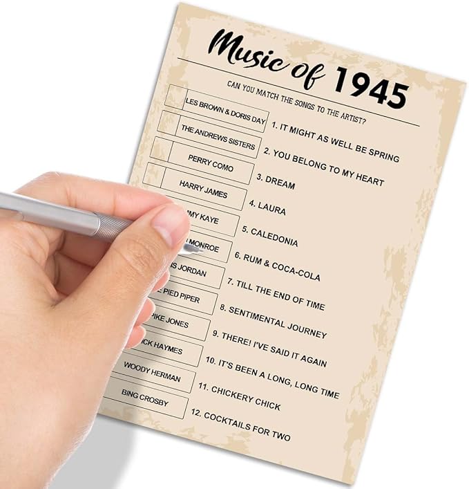 80th Birthday Party Games, Music of 1945 Games, Birthday Party Supplies for Adults, Fun 1945s Party Game，Pack of 30 Cards