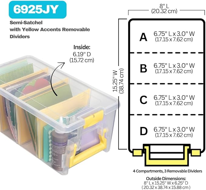 ArtBin 6925JY Semi Satchel with Yellow Accents Storage Container, Clear