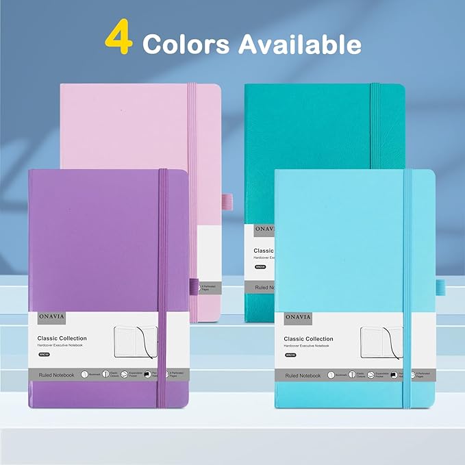 4 Pack Lined Journal Notebooks for Work, Travel, College, A5 Size 100 GSM Thick Paper, Classic Ruled, Hardcover Notepad for Writing 160 Pages, 5.5 x 8.3 inch, 4 Light Multicolors