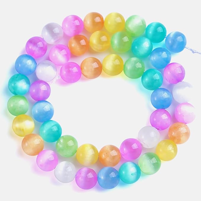 12MM 32pcs Mixed Color Selenite Gypsum Beads Natural Stone Round Loose Beads for Jewelry Making DIY Bracelet Necklace 1 Strands 15"