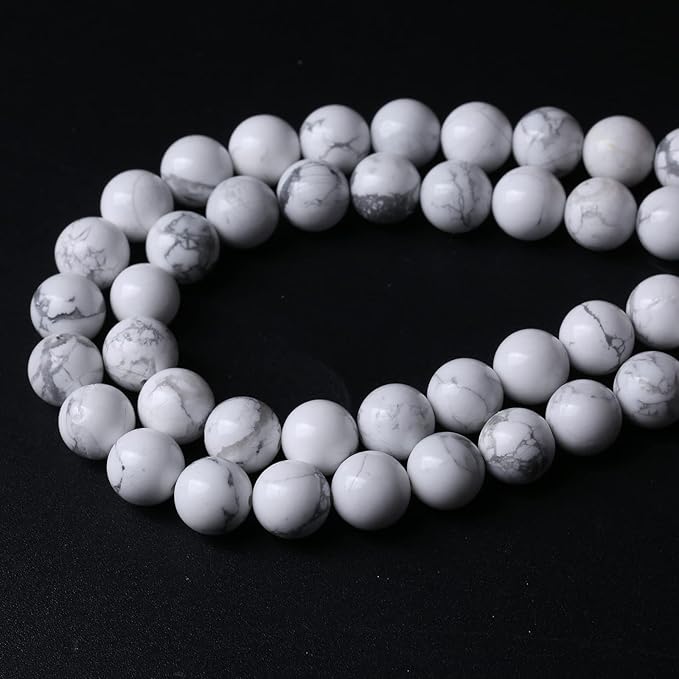 60pcs 6mm AAA Natural Stone Beads White Howlite Turquoises Round Loose Beads for Jewelry Making DIY Bracelet (White Howlite Turquoises, 6mm)