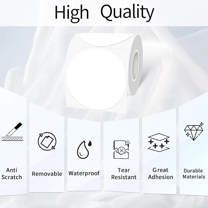 3 Inch White Round Thermal Sticker Labels, Waterproof Circle Direct Thermal Labels, Multi-Purpose Self-Adhesive Sticker Label for DIY Logo Design- 200 Sheet/Roll