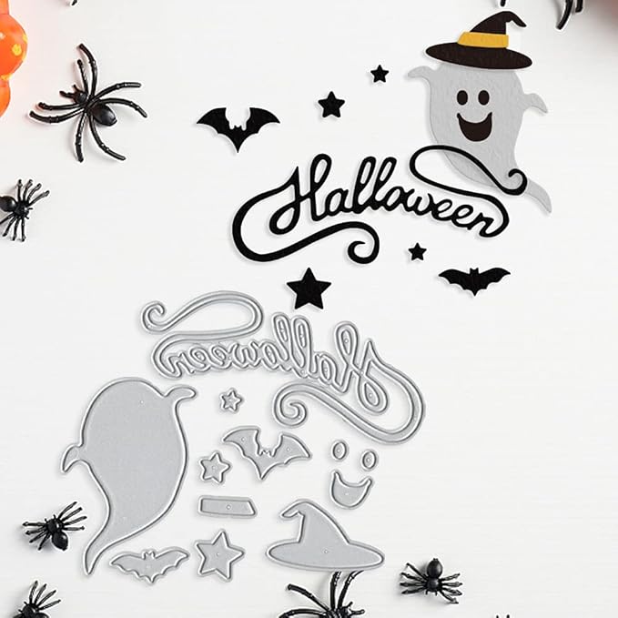 Metal Halloween Die Cuts - Ghost Bat Cutting Dies Embossing Stencil Template for Card Making Scrapbooking Paper Craft Album Stamps DIY Decor