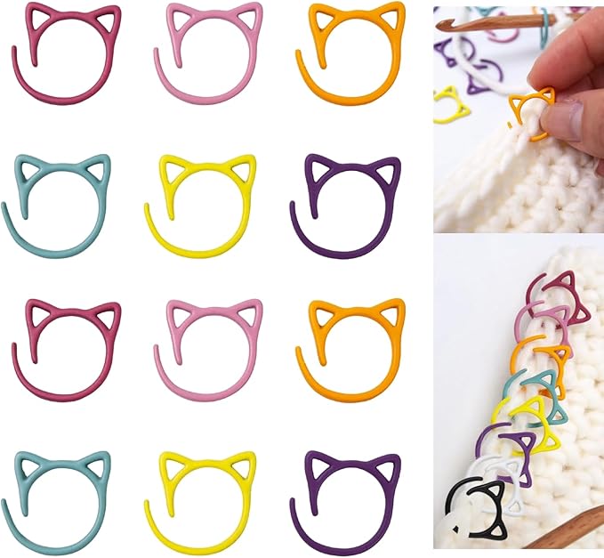 Fazanwey 30pcs Cat Stitch Markers with Storage Case, Metal Stitch Markers for Crocheting,Colorful Crochet Markers for Knitting Weaving Lovers