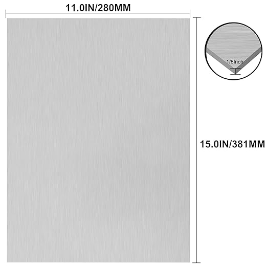 6061 T651 Aluminum Sheet Metal 11 x 15 x 1/8 (0.125”) Inch Heat Treatable Rectangle 3MM Flat Plain Aluminum Metal Plate for Crafting, Industrial, Covered with Protective Film