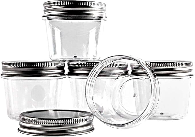 novelinks 4 Ounce Clear Plastic Jars Containers With Screw On Lids - Refillable Round Empty Plastic Slime Storage Containers for Kitchen & Household Storage - BPA Free (40 Pack)