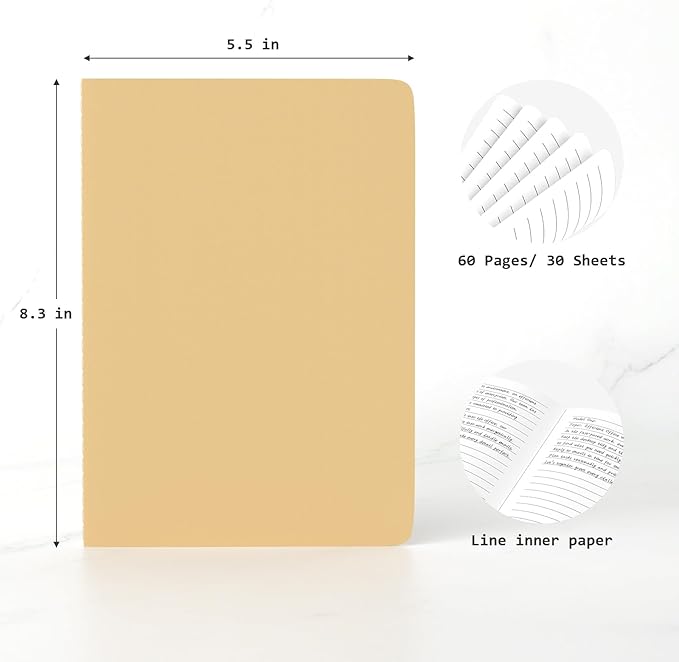 Oucaru Journaling Notebooks A5 College Ruled Notebook 32 Pack Lined Small Kraft Notebooks Bulk 8.3x5.5 Inches, Brown Composition Notebooks Writing Journal School Supplies for School Work and Travel