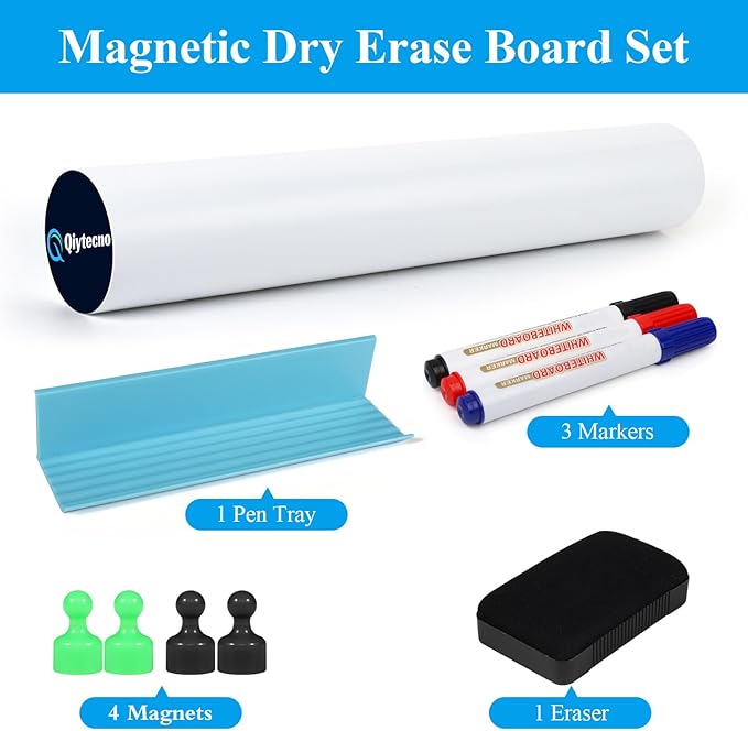 White Board Sticker Adhesive Backing, 16" x 24" Magnetic Dry Erase Board Contact Paper Stick on Wall, Whiteboard Sheet for Teacher Kids Classroom, Include Markers, Eraser with Magnet