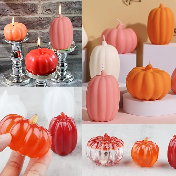 3Pack Mini 3D Pumpkin Molds for Resin, Resin Pumpkin Mold, Pumpkins Silicone Mold for Epoxy Resin, Handmade Soap, Candle, Halloween Silicone Molds