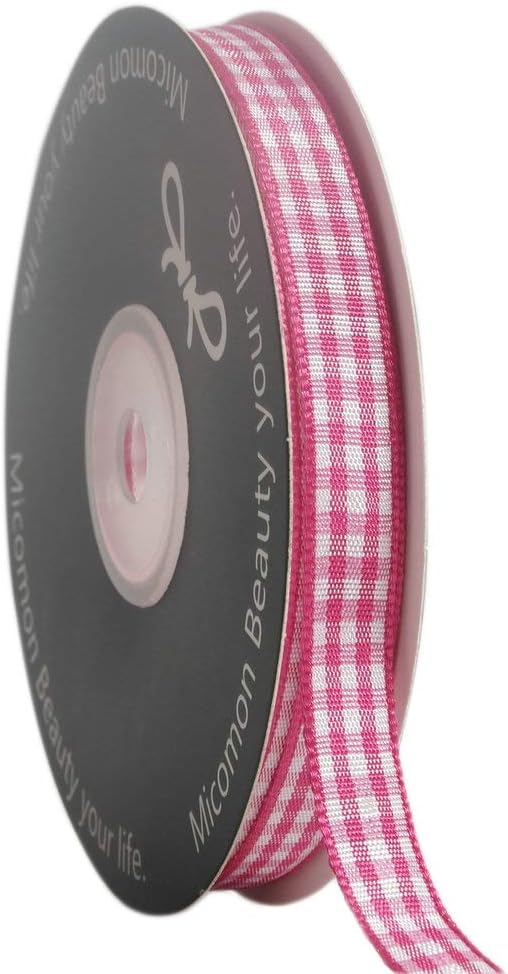 Pink and White Gingham Ribbon Hot Pink Gingham Ribbon 25 Yards Each Roll 100% Polyester (3/8", Hot.Pink)