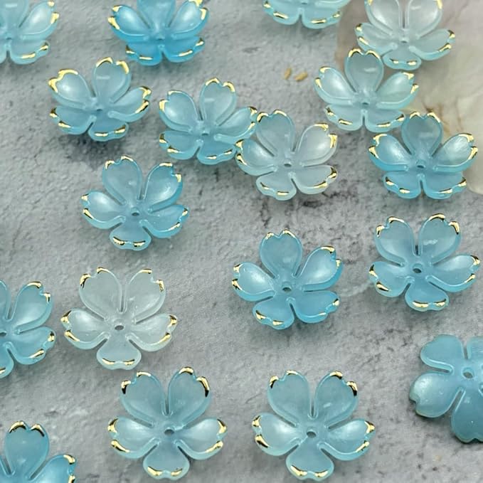 100pcs Acrylic Flower Beads, 19mm Cherry Blossom Plastic Gradient Flower Spacer Beads for DIY Crafts Bracelet Necklace Earrings Jewelry Making(Blue)