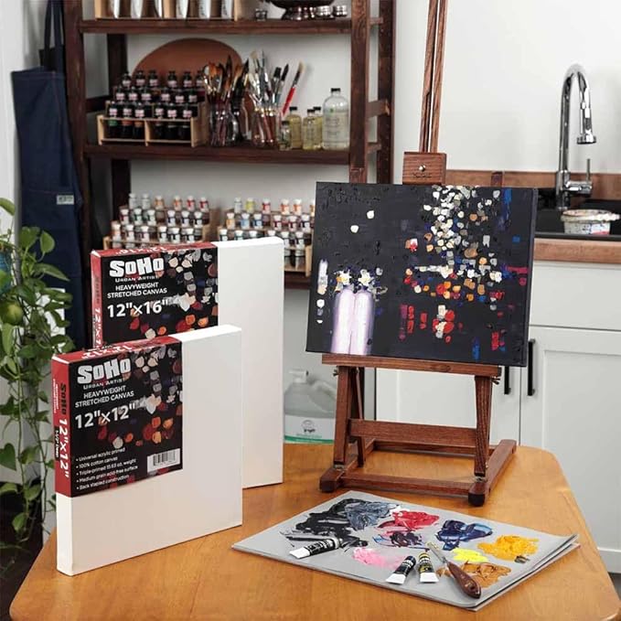 SoHo Urban Artist, 8x16 Heavyweight Stretched Cotton Canvas for Painting - 1.5" Deep- 3 Pack, Triple Primed, 100% Cotton Canvas, Archival, Universal Primed for Oil, Acrylic, Alkyd, Mixed Media