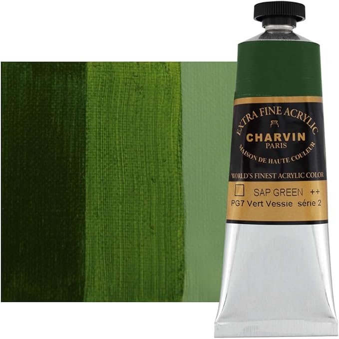 Charvin Extra Fine Professional Acrylic Paint - Sap Green, 150ml Tube, Triple-Milled, Lightfast Pigments, Open Stock Artist Acrylic Paints in Nature-Inspired Hues