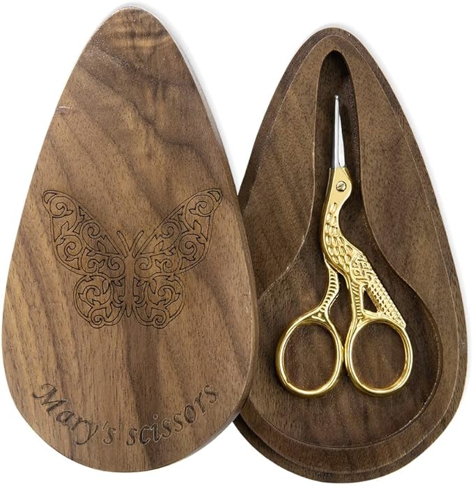 Vintage European Scissor With Customize Case Stainless Steel Personalized Engraved Name Scissor Wood Box for Cross Stitch Cutting Embroidery Sewing Handcraft Craft Art Work DIY Tool Needlework