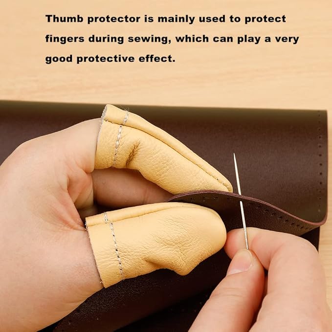 2 Pairs Leather Finger Protector Needle Felting Knitting Finger Thimble Guards Tools for Hand Craft Sewing Needlework Handmaking(Random Color)