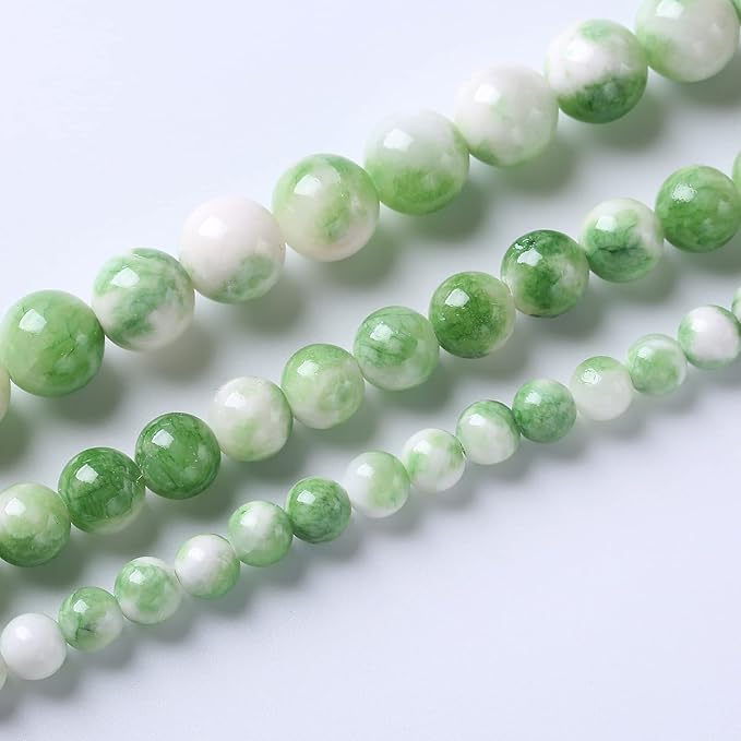32pcs 12mm Natural Green White Persian Jade Stone Round Beads for Jewelry Making Loose Spacer Beads DIY Bracelets Necklaces 15" (12mm, Green Persian Jade)