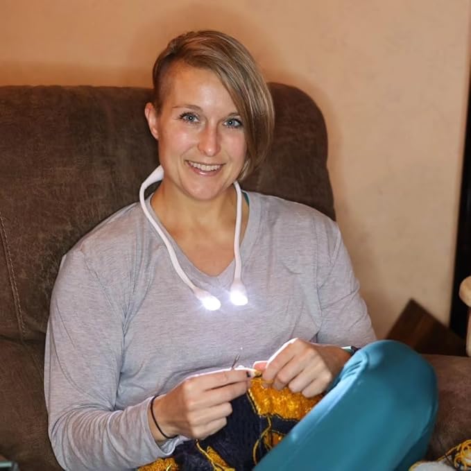 Lumos Knitting Light, Crafter Light Around Neck for Knitters and Crocheters, 3 Colors & Adjustable Brightness. Portable, Wearable, Rechargeable&Long Lasting (White)