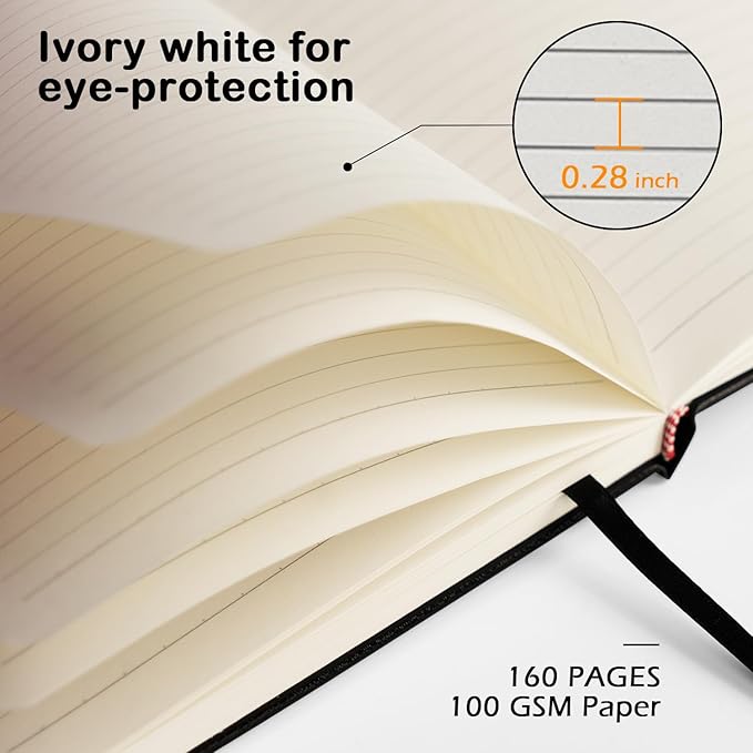 8 Pack Black Lined Journal Notebooks for Work, Travel, College, (A5 Size 100 GSM Thick Paper) - Classic Ruled, Hardcover Notepad for Writing 160 Pages, 5.5 x 8.3 inch, Multipack Journals