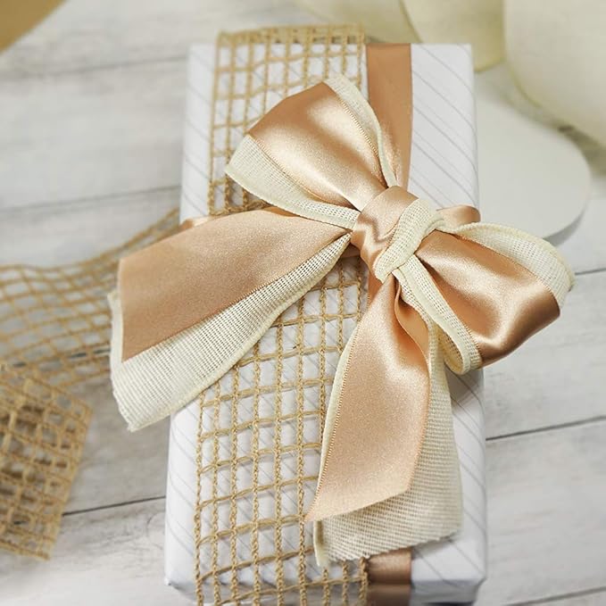 CT CRAFT LLC Ivory Canvas Wired Ribbon 2.5 Inch x 10 Yards for Christmas Home Decor Tree Topper Bow Gift Wrapping DIY Crafts Wreath Garland Easter Holiday