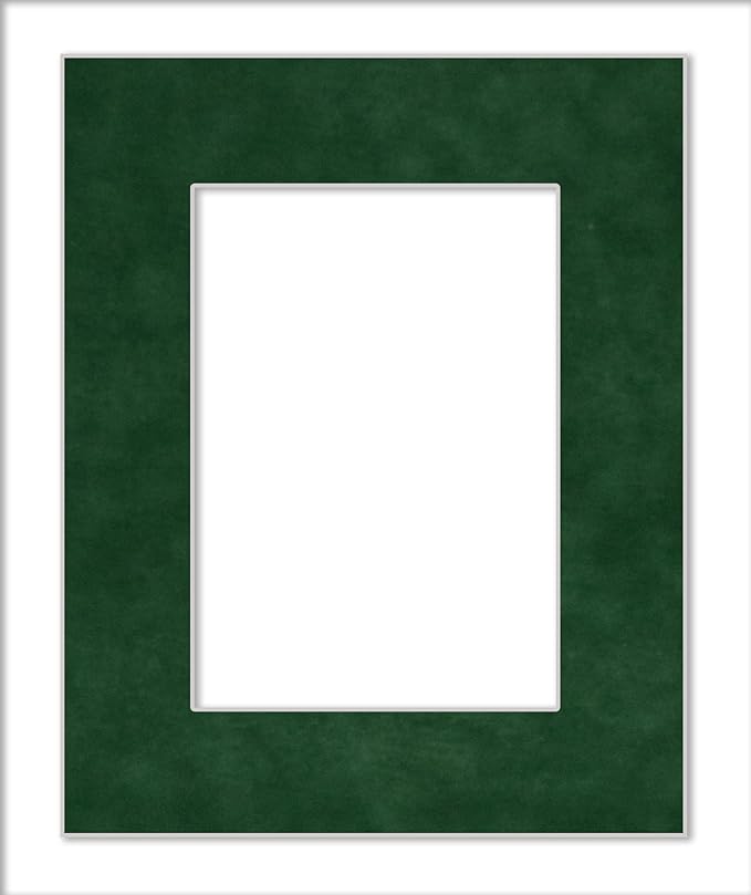 Pack of Ten Acid Free 8x10 Mats Bevel Cut for 5x8 Photos - Green Suede Precut Matboards With Backing Boards and Self Seal Photo Mat Bags For Pictures, Photos, Framing - 4-ply Thickness