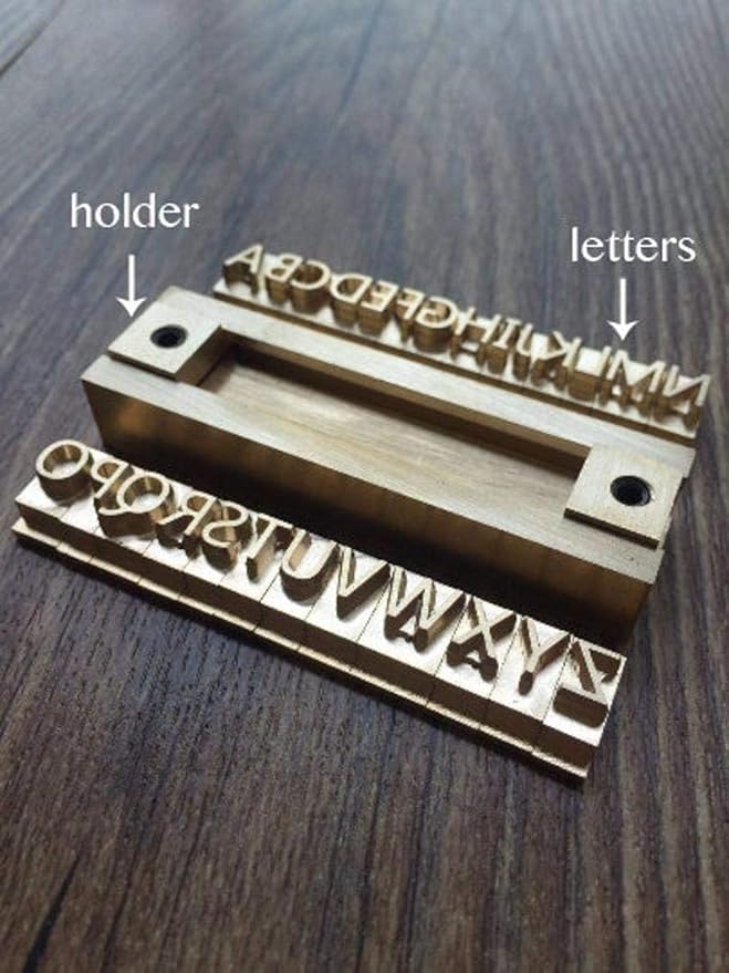 26 Interchangeable Alphabet & Number Mold Set with T-Slot Holder | Custom Brass Engraving Tools for Leather, Wood, Hot Foil Machines | DIY Symbol Dies, Stamping Imprint Templates (Set E)