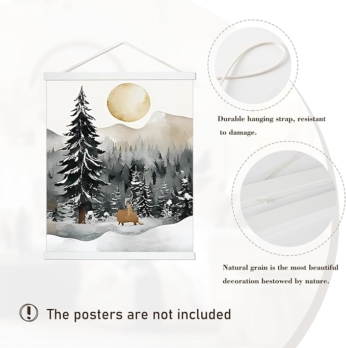 Artmag Magnetic Poster Hanger Frame, 39x27 39x13 39x22 Light Wood Wooden Magnet Canvas Artwork Print Poster Hangers Frames Hanging Kit (White, 39")