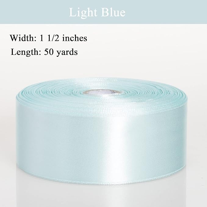 1 1/2 Inch Light Blue Solid Satin Ribbon, 50 Yards Craft Fabric Ribbon for Gift Wrapping Floral Bouquets Wedding Party Decoration