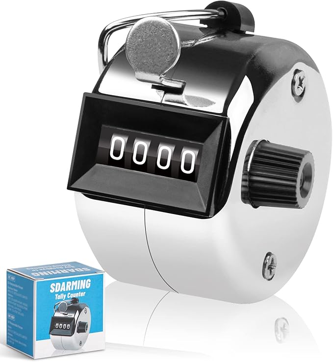 Tally Counter, 4-Digit Clicker Counter, Metal Hand Tally Counters Clicker Pitch Counter for Counting, Knitting, Coaching, Golf, Lap, Fishing