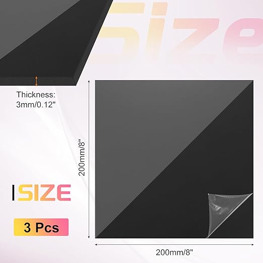 uxcell 3Pcs Acrylic Sheets 8x8 Inch Acrylic Panel 1/8 Inch-3mm Plastic Board for Picture Frames Sign Holders DIY Display Projects Craft, Clear Black