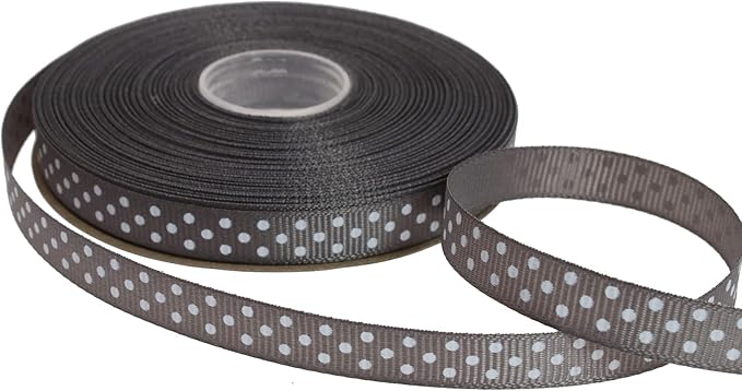 Polka Dot Grosgrain Ribbon 25 Yard Each Roll 100% Polyester (3/8", Gray)