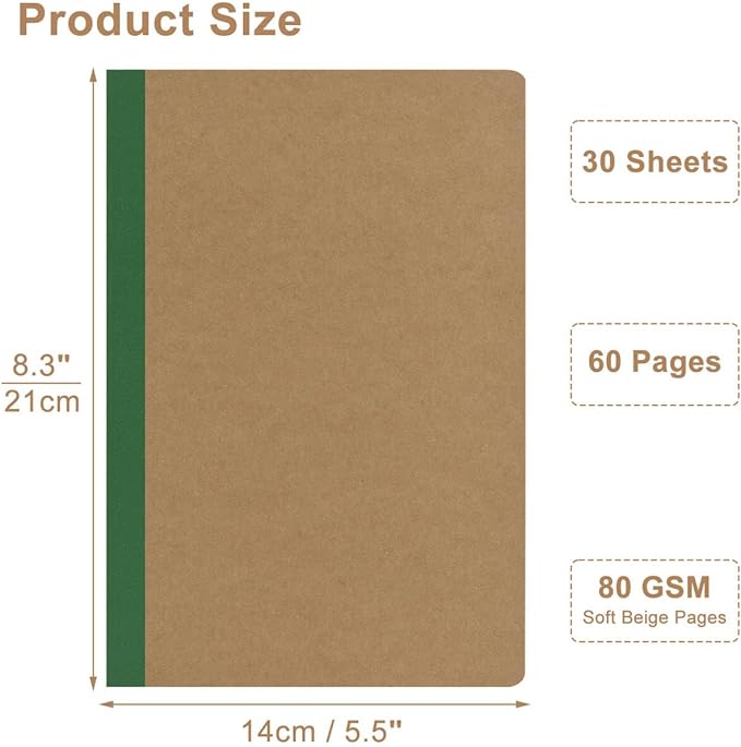 ZCZN Composition Notebooks Bulk, A5 Kraft Cover Lined Journals with Rainbow Spines for School, Business, Work and Daliy Use (24, 8 colors)