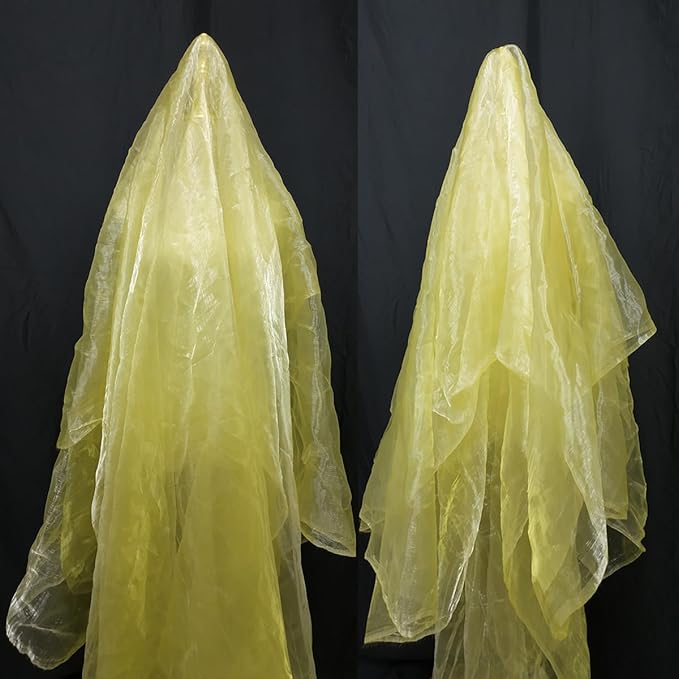 Two-Tone Iridescent Holographic Organza Fabric - 5.5 Yards by The Yard | Lightweight Sheer Tulle | for Wedding Dresses, Party Decor, DIY Crafts, Shiny Backdrops(Shimmery ICY Yellow)