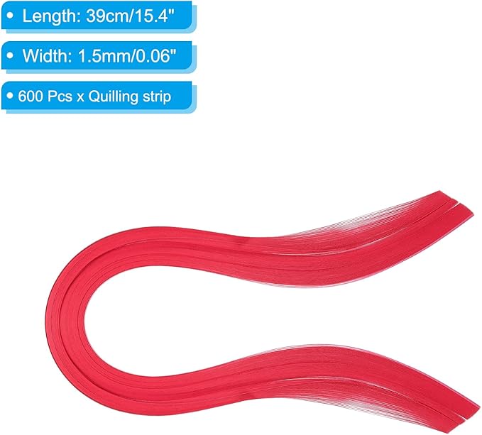 PATIKIL Quilling Strips Paper 600pcs 1.5mm 39cm Origami Paper Quilling Kits for Art DIY Hand Craft Christmas, Rose Red
