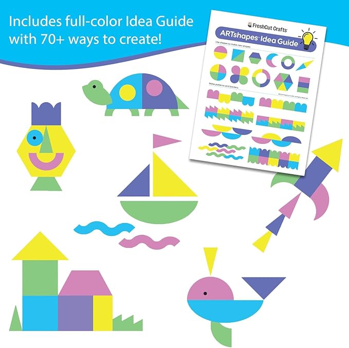 ARTshapes 840 pc Creative Paper Shapes Pack with 70+ Idea Guide - US Made Card Stock - Punch Out Funky DIY Craft Supplies for Whimsical Art Designs, Paper Crafts, and Pattern Play 5 Happy Colors