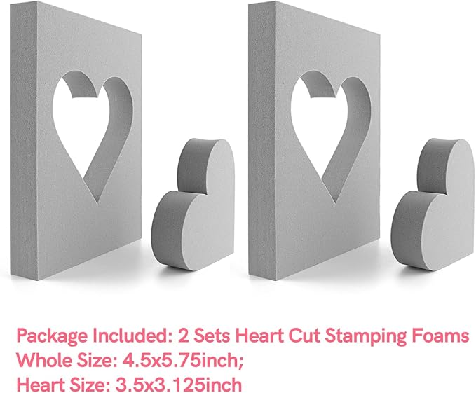 BAOFALI 9 Pcs Heart Cut Stamping Foam Grey Moldable Foam Stamps Plastic Dry Foam Stamp Pad Cut and Dry Foam Stamping Foam Block for Sculpture, Modeling, DIY Arts and Handicrafts Projects
