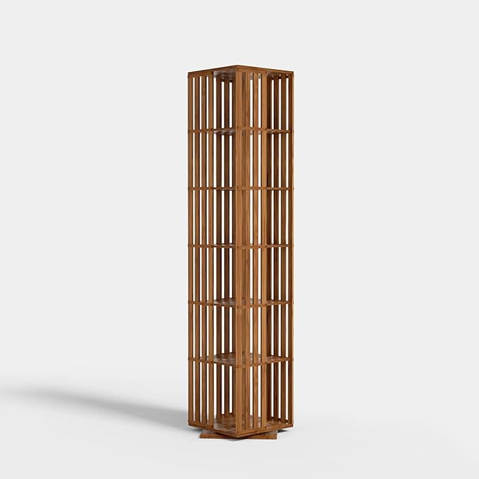 YOWOS Rotating Bookshelf Tower, 360 Display Spinning Bookcase, Bamboo Bookshelf Floor Standing Storage Rack, Wood Narrow Book Shelf Organizer for Kids&Adults, Walnut 6 Tier