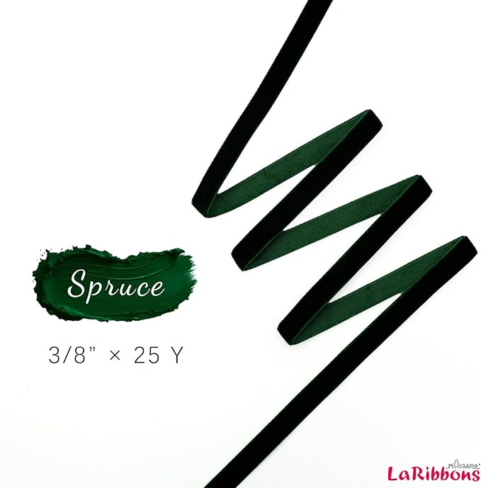 LaRibbons Thin Velvet Ribbon 3/8 Inch x 25 Yards, Dark Green Velvet Ribbon for Christmas Tree, Gift Wrapping, Wreath Bow, Outdoor Decoration