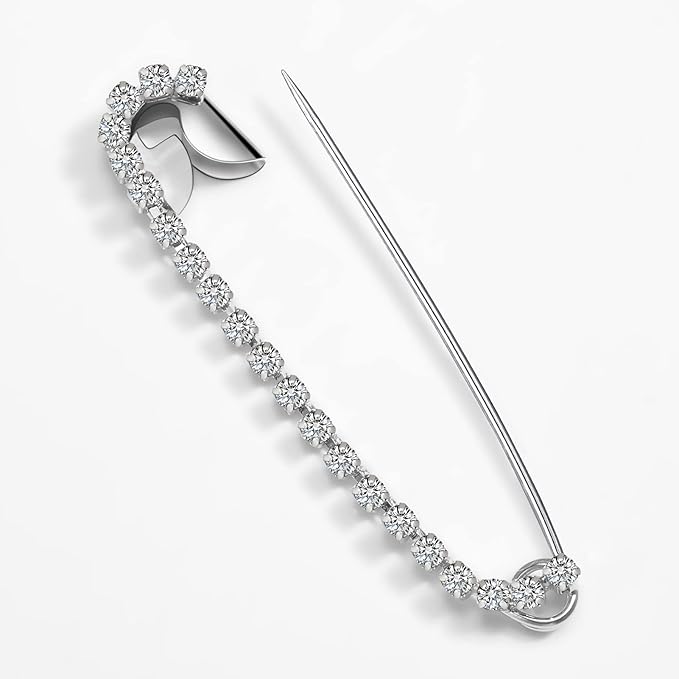 Housweety 10 Silver Tone Rhinestone Safety Pins Brooches 5.8x1.2cm