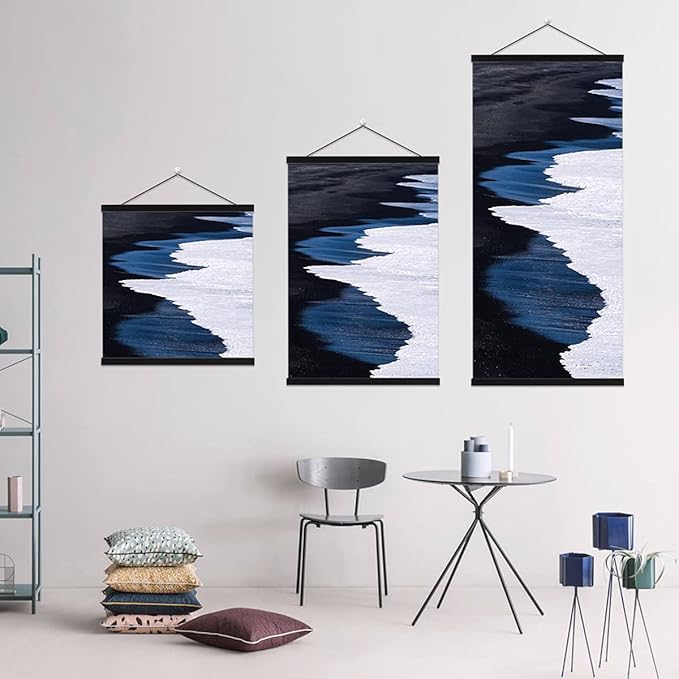 Ywlake Magnetic Poster Hanger, 9x12 9x14 9x17 Poster Frame Wood Wooden Magnet Print Posters Dowel Scroll Hanger Hangers Hanging Kit for Walls Map Canvas Artwork (Black, 9")