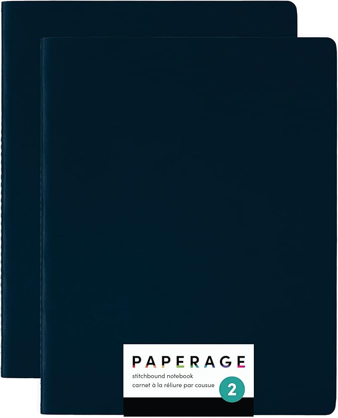 PAPERAGE Soft Cover Blank Journal Notebook, 2 Pack, (Navy), 100 Pages, Large 7.5 inches x 9.5 inches, Ideal for Sketch Book, Note Taking & Travel Journal