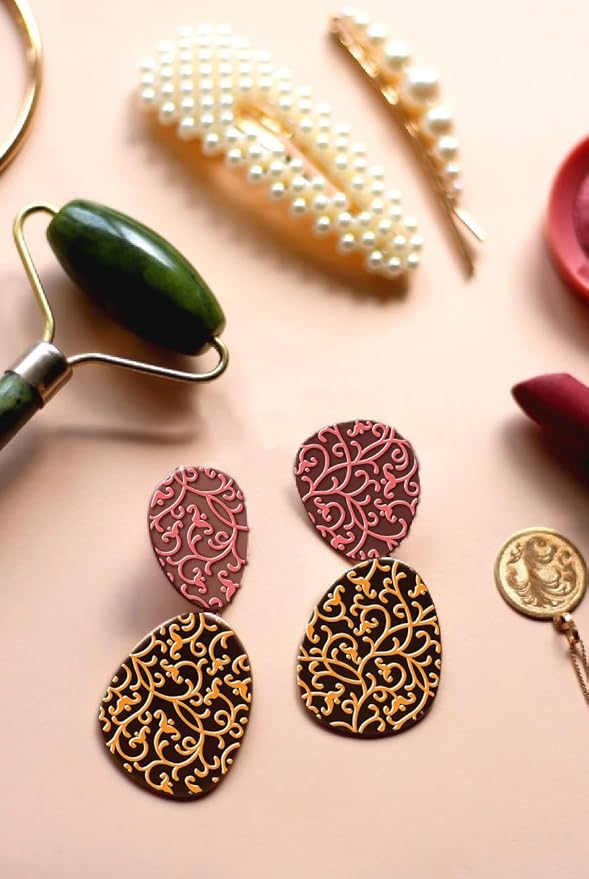 Arbuya Swirls Polymer Clay Texture Mat for Earrings Jewelry Making, Filigree Flowers Clay Texture Sheets for Polymer Clay Projects Floral Stamps for Clay Earrings Tools