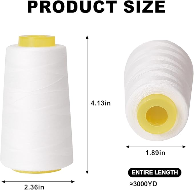 Sewing Thread Cone Set, 4 Pack Serger Thread, 3000 Yards Each, All Purpose Thread for Sewing, Quilting, Machines, Overlock, Merrow & Hand Embroidery (Black2White2)