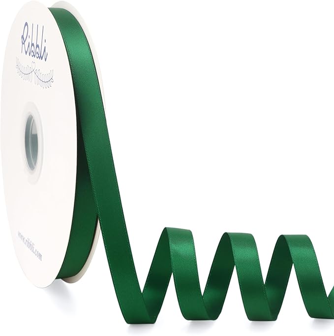 Ribbli Forest Green Satin Ribbon Double Faced Satin 1/2 Inch x Continuous 100 Yards-Green Ribbon for Gift Wrapping Crafts Wedding Decoration Bows Bouquet Floral Arrangement