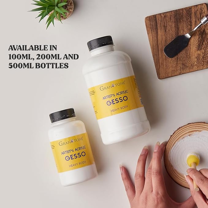 GRANOTONE Acrylic Gesso Water Base | Matte Finish | Interior/Exterior Use | Long Lasting For Acrylic Painting | Non-Toxic Universal Gesso Finish Primer, White
