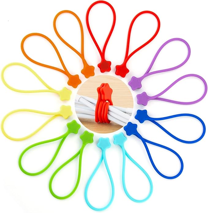 Reusable Silicone Magnetic Cable Ties, 7.48'' Magnetic Twist Ties for Bundling and Organizing, Holding Stuff, USB Charging Cords, Fridge Magnets, or to Play and Decorate(7 Colors, 14 Pack)
