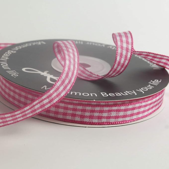 Pink and White Gingham Ribbon Hot Pink Gingham Ribbon 25 Yards Each Roll 100% Polyester (3/8", Hot.Pink)