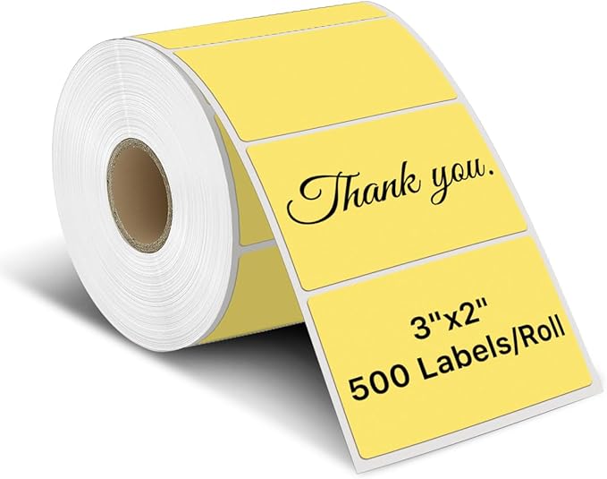 iEager 3" x 2" Thermal Labels, Rectangle Thermal Printer Stickers, Self-Adhesive Durable Sticker with Perforation Line, 500 Labels/Roll, Yellow