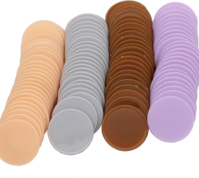 Set of 100 Opaque Plastic Learning Counters Mini Poker Chips Game Tokens with Storage Box (Peachpuff+Thistle+Chocolate+LightGray, 1 Inch)