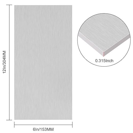 6061 T651 Aluminum Sheet Metal 6 x 12 x 5/16 (0.315”) Inch Flat Plain Aluminum Plate Covered with Protective Film, Heat Treatable Rectangle 8MM Thick Aluminum Metal Plate for Industrial, Crafting